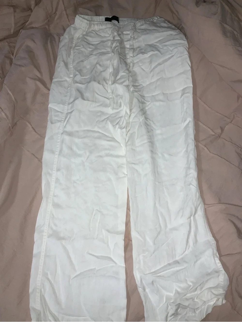 Zara White Wide-Leg Linen-Blend Trousers
